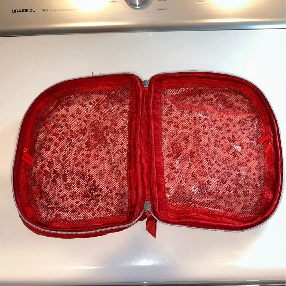 Vera Bradley Cardinal Red Lay Flat Cosmetic Organizer in Performance Twill